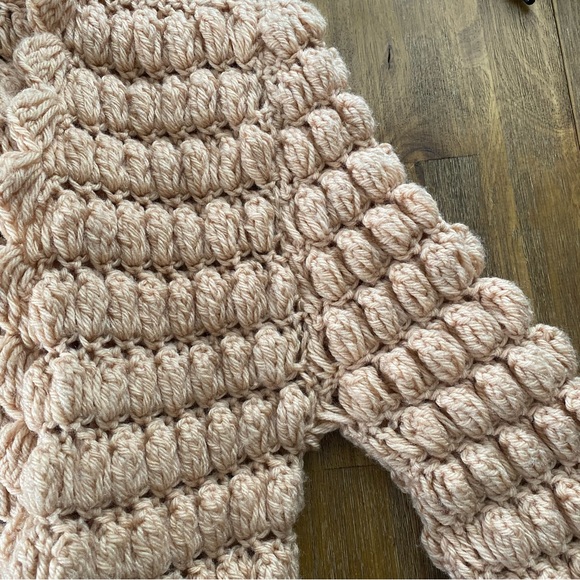 Vintage chunky knit sweater duster coat pale peach bell sleeves XS S - Picture 11 of 15